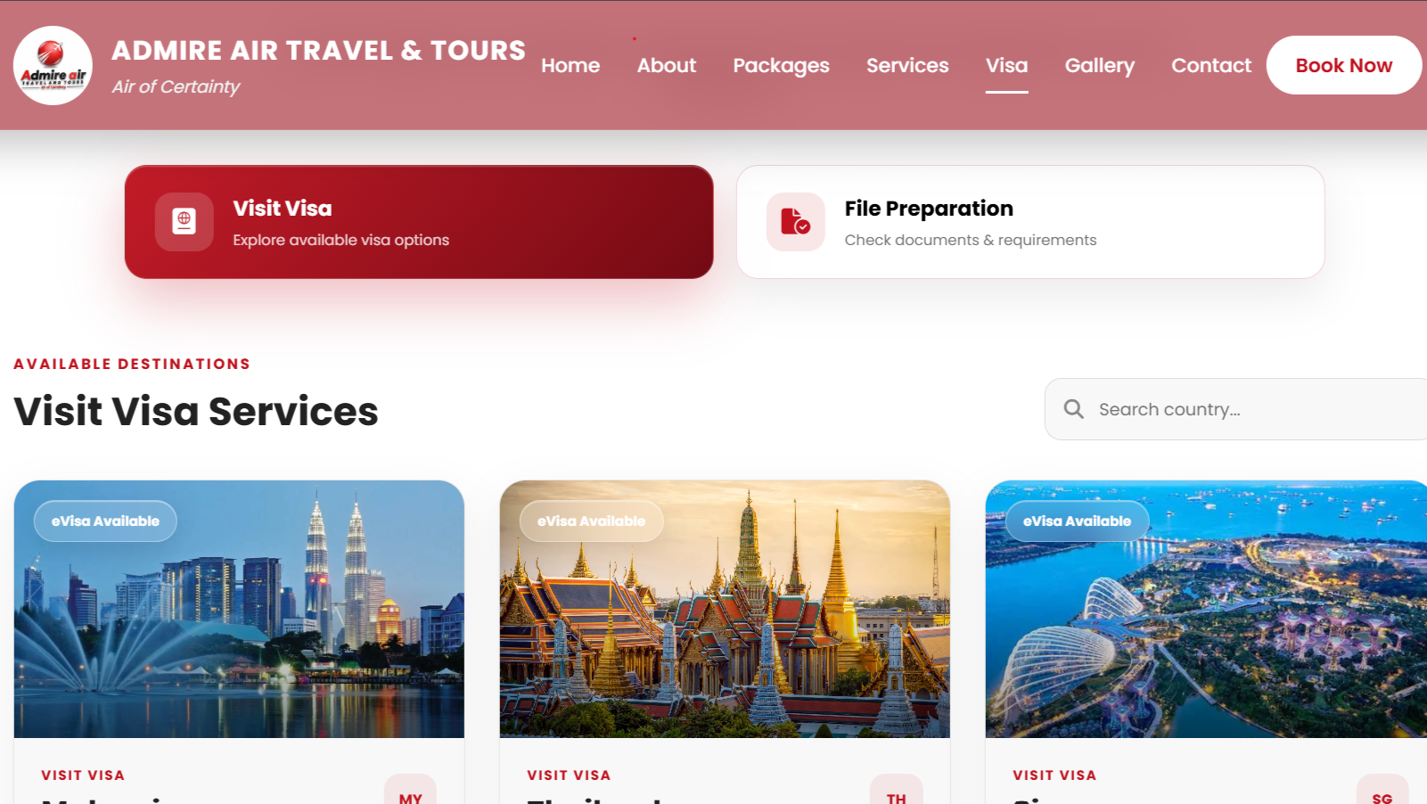 Admire Air Travel & Tours website