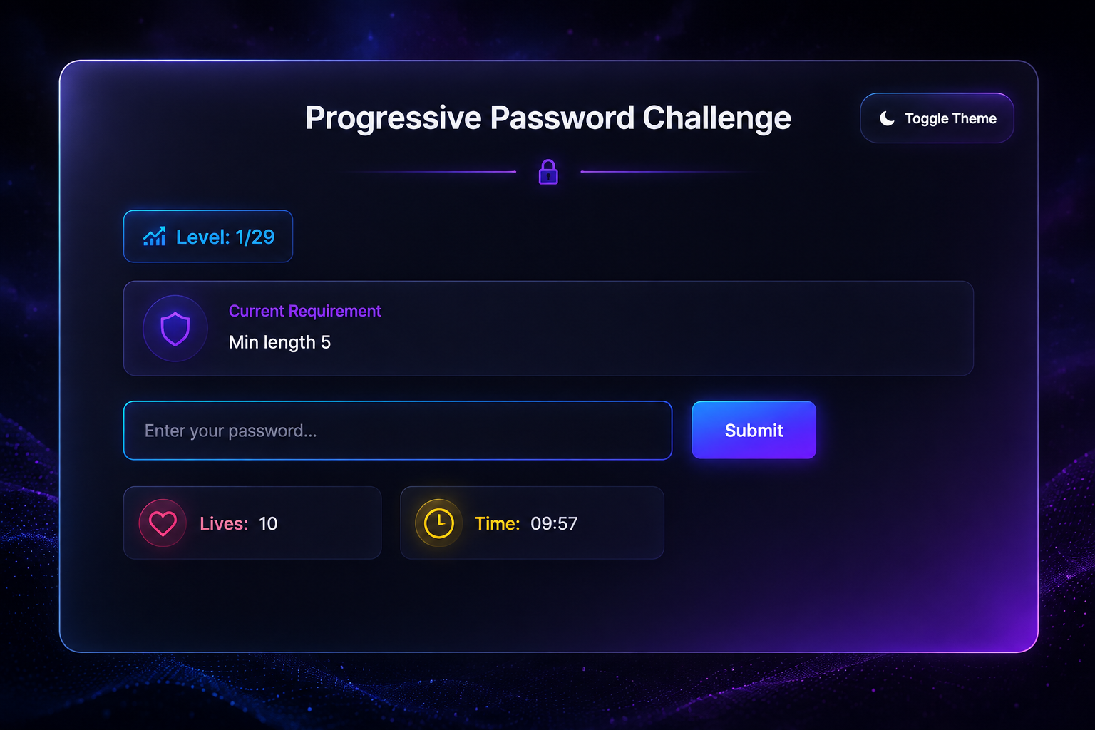 Progressive Password Challenge Game